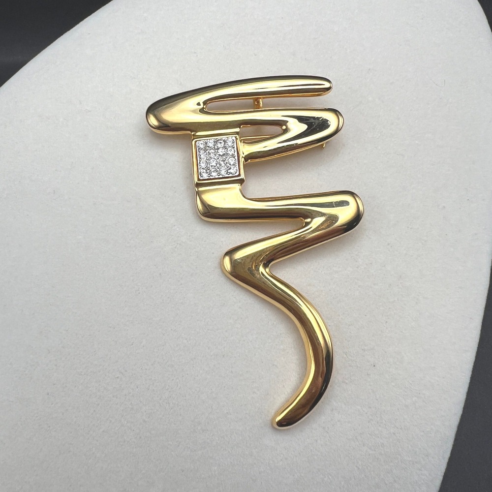 Vintage Rhinestone Brooch Pendant Gold Tone Squiggle Signed Park Lane